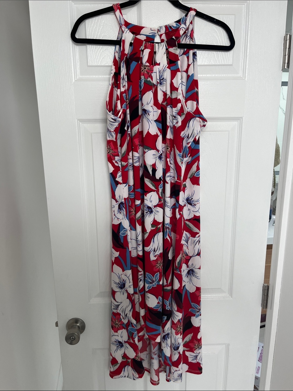 Jennifer Lopez Red Floral Halter High Low Dress